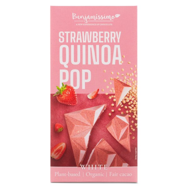 Benjamissimo Chokolade Hvid, Jordbær & Quinoa, 60 g