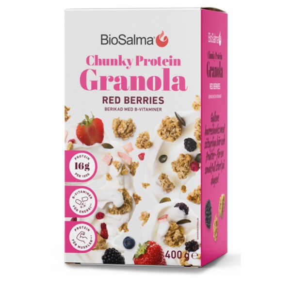 BioSalma Chunky Protein Granola, Red Berries, 400 g billede