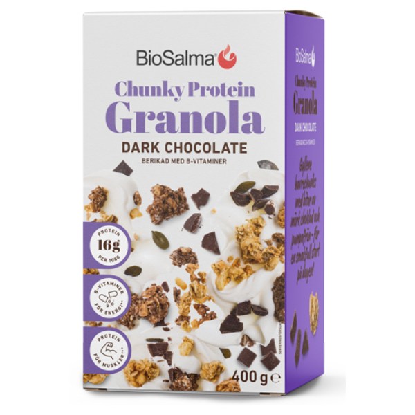 BioSalma Chunky Protein Granola, Dark chocolate, 400 g billede