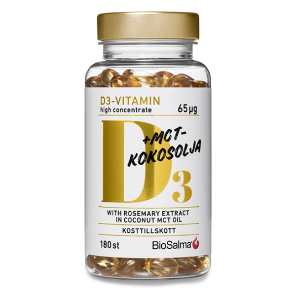 BioSalma D3-vitamin 65 ug MCT-kokosolie, 180 kapsler billede