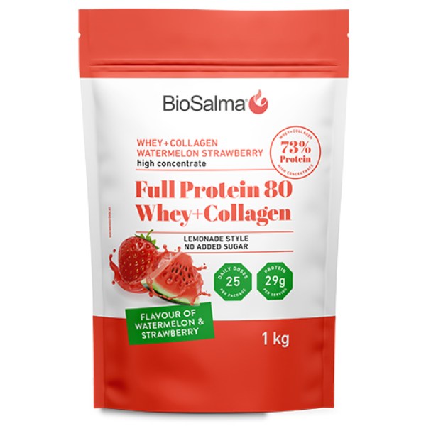 BioSalma Full Protein 80 Whey+Collagen, Watermelon Strawberry, 1 kg