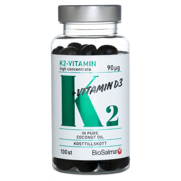 BioSalma K2 90 ug + D3-vitamin 25 ug, 100 kapsler billede