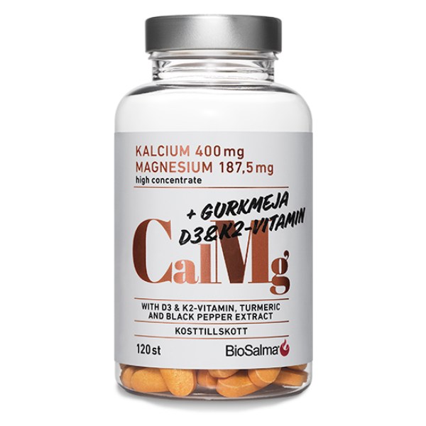 BioSalma Calcium & Magnesium med D3, K2 & Gurkemeje, 120 tabletter billede