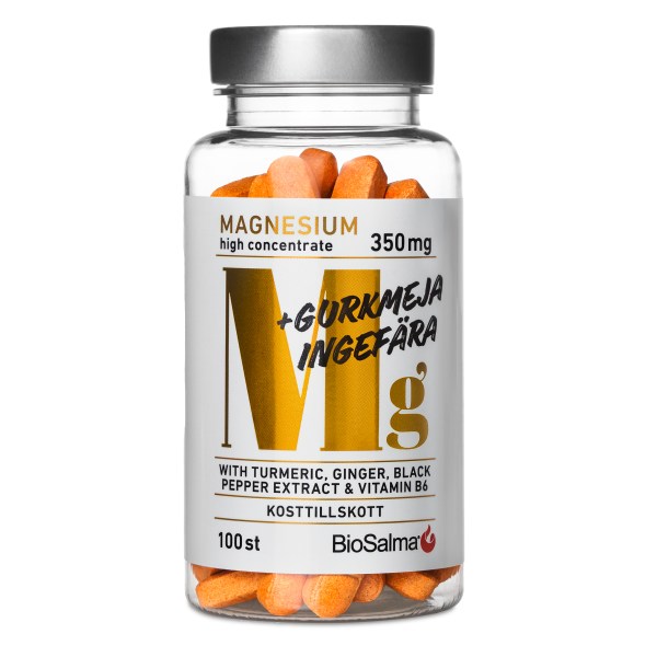 BioSalma Magnesium 350 mg + Gurkemeje Ingefær, 100 tabletter billede