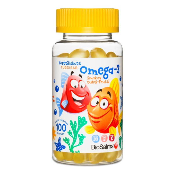 BioSalma Omega-3 + D-vitamin, Tutti frutti, 100 tyggetabletter billede