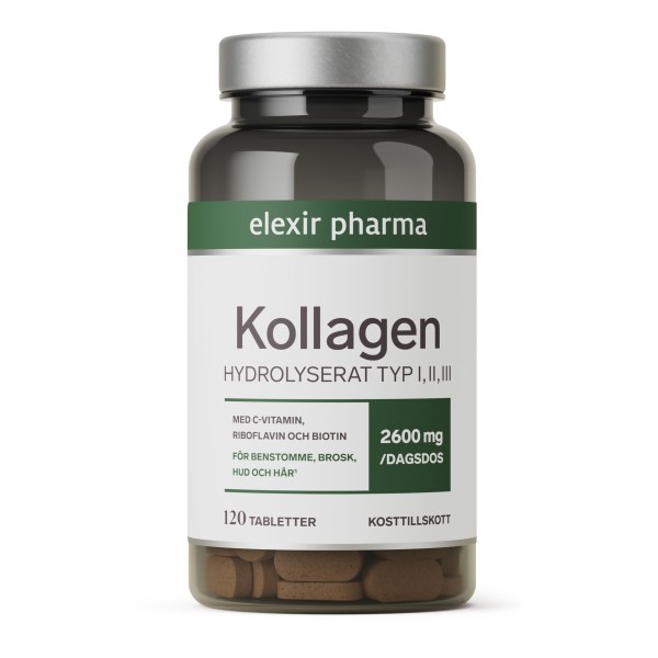 Elexir Pharma Kollagen Hydrolyseret Type I,II,III, 120 tabletter