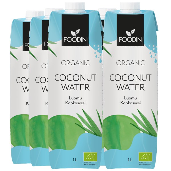 Foodin Coconut Water Organic 1L, Naturel, 6-pak
