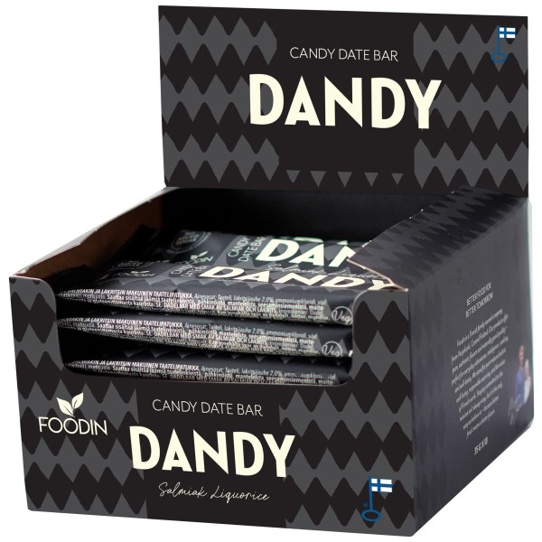 Foodin Dandy Candy Date Bar, Salmiak Liquorice, 18-pak