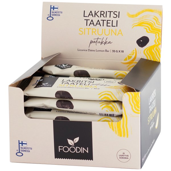 Foodin Licorice Date Bar, Lemon, 18-pak