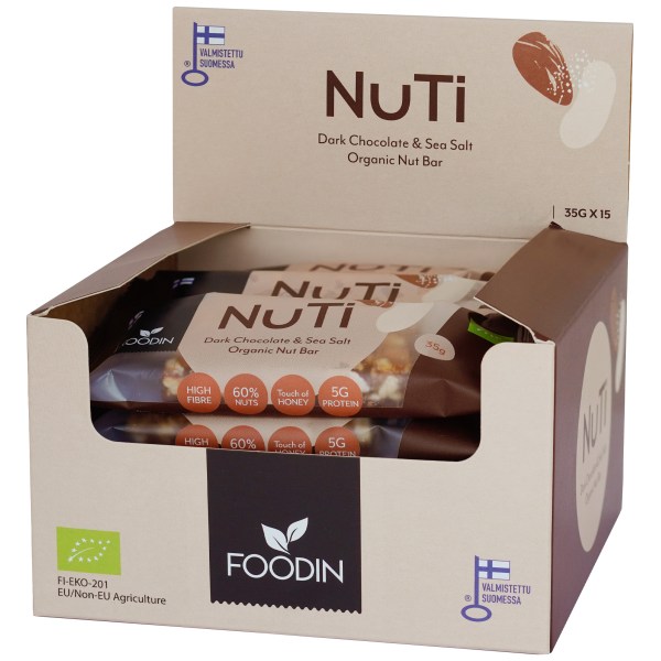 Foodin NUTI Bar Organic, Dark Chocolate & Sea Salt, 15-pak