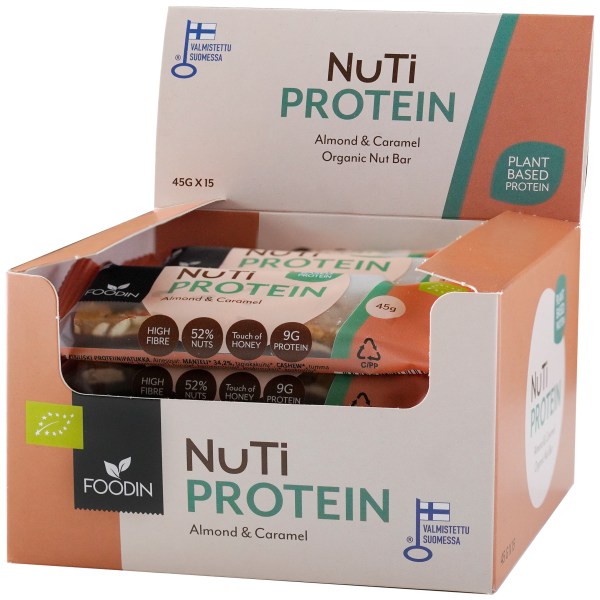 Foodin NUTI Protein Bar Organic, Almond & Caramel, 15-pak
