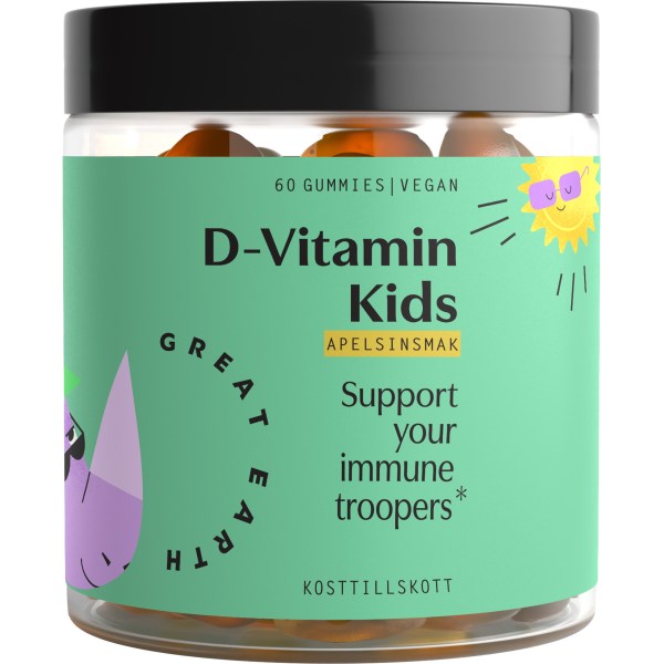 Great Earth D-Vitamin Kids, Appelsin, 60 Gummies