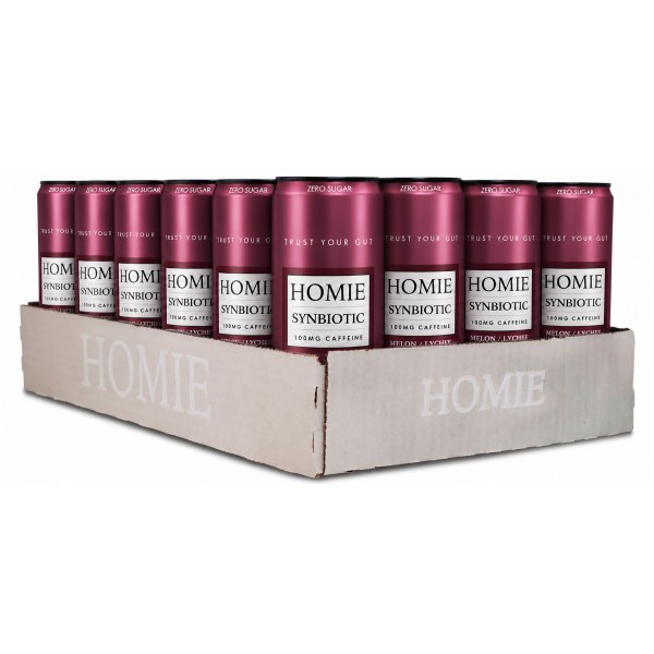 Homie Wake Up Synbiotic, Melon / Lychee, 24-pak