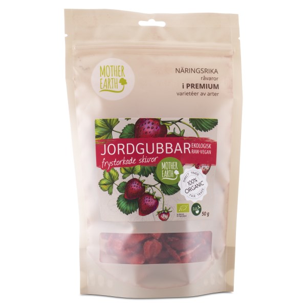 Mother Earth Frysetørrede Jordbærskiver Raw & Øko, 50 g billede