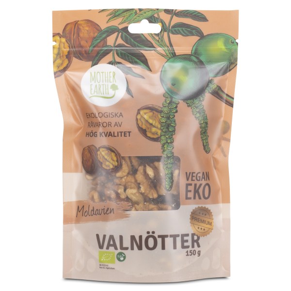 Mother Earth Valnødder Premium Raw & Øko, 150 g billede