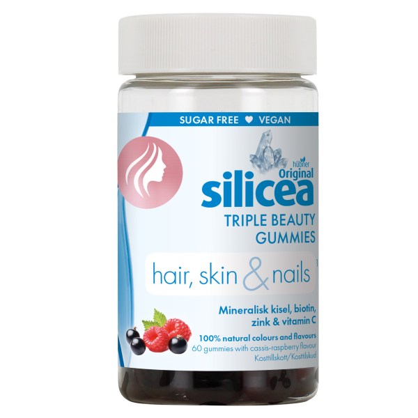 Original Silicea Triple Beauty Gummies Hair Skin Nails, Solbær/Hindbær, 60 Gummies