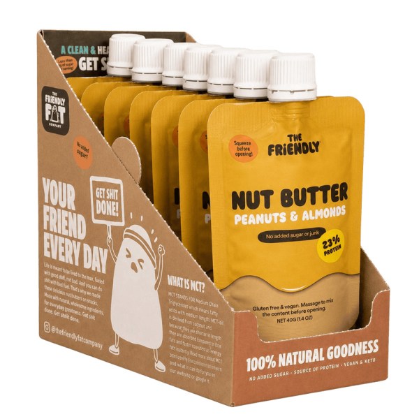 The Friendly Fat Company Fat-Pack Nutbutter, Peanut & Almond, 12-pak billede