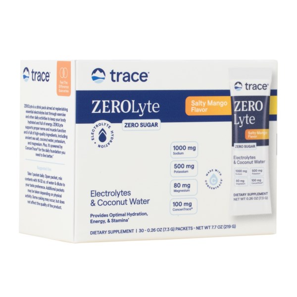 Trace Minerals ZEROlyte Electrolyte Drink Mix Salty, Mango, 30-pak