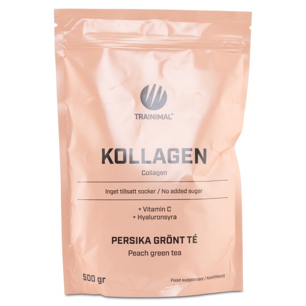 Trainimal Kollagen + Hyaluronsyre, Fersken/Grøn te, 0,5 kg billede
