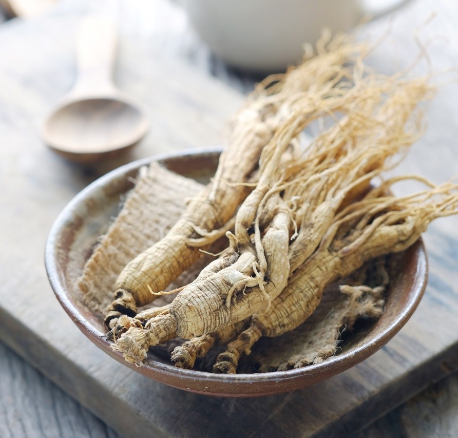 Ginseng rødder der ligger i en skål på et bord. Ginseng rødder der ligger i en skål på et bord.