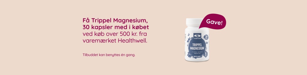 Køb for 500 kr. fra varemærket Healthwell, få Healthwell Trippel Magnesium, 30 kapsler, med i købet.